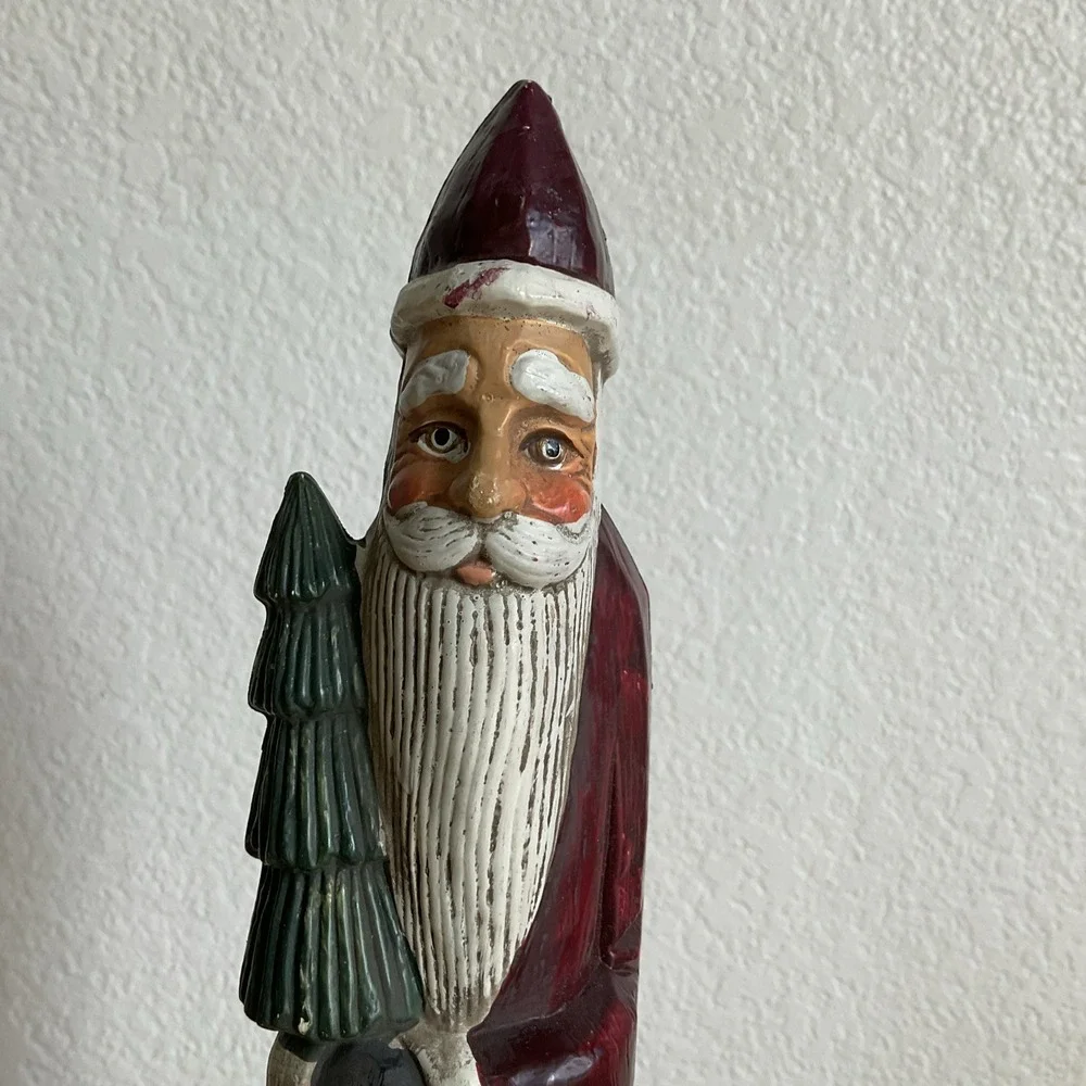 Vintage Primitive Figurine Pencil Tall Santa Claus Holiday Christmas Tree 13